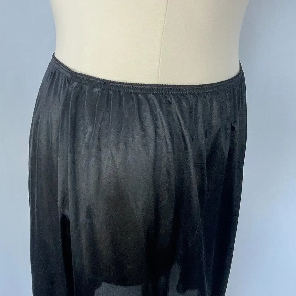 Half Slip Skirt Plus Size 22 24 Black Solid Nylon Satin Lace Trim Lingerie Vtg